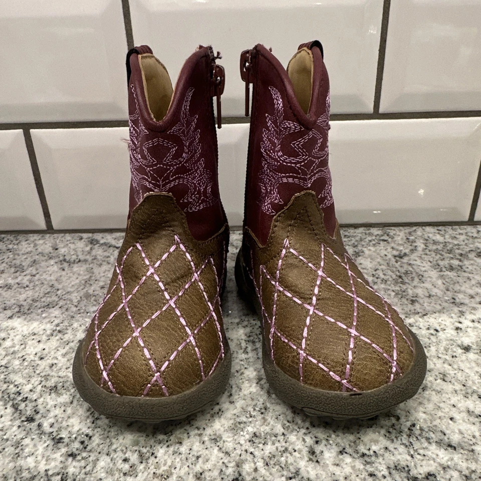 Botas de Vaquero Roper Infantiles Niñas 4 Púrpura Marrón Bordado Occidental Suela Suave Nuevas Foto 2 de 4