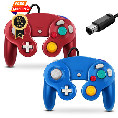 FIOTOK Gamecube Controller, Classic Wired Controller for Wii Blue & Red