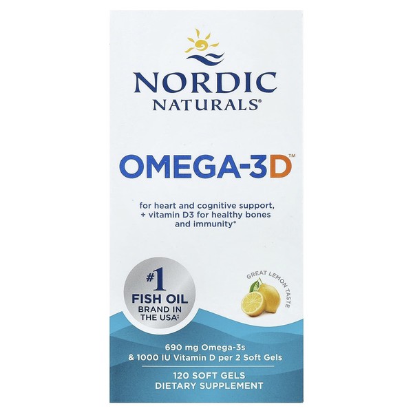 Nordic Naturals, Omega-3D, Omega-3-FischöL, Vitamin D, Zitrone, 120 Weichkapseln-image