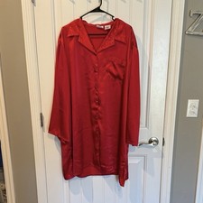 Secret Treasures Women's Plus Size 3XL Red Satin Button-Up Night Gown