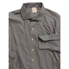 Brooks Brothers 1818 Regent Dress Shirt Mens 17.5 Navy Blue Gingham Non Iron