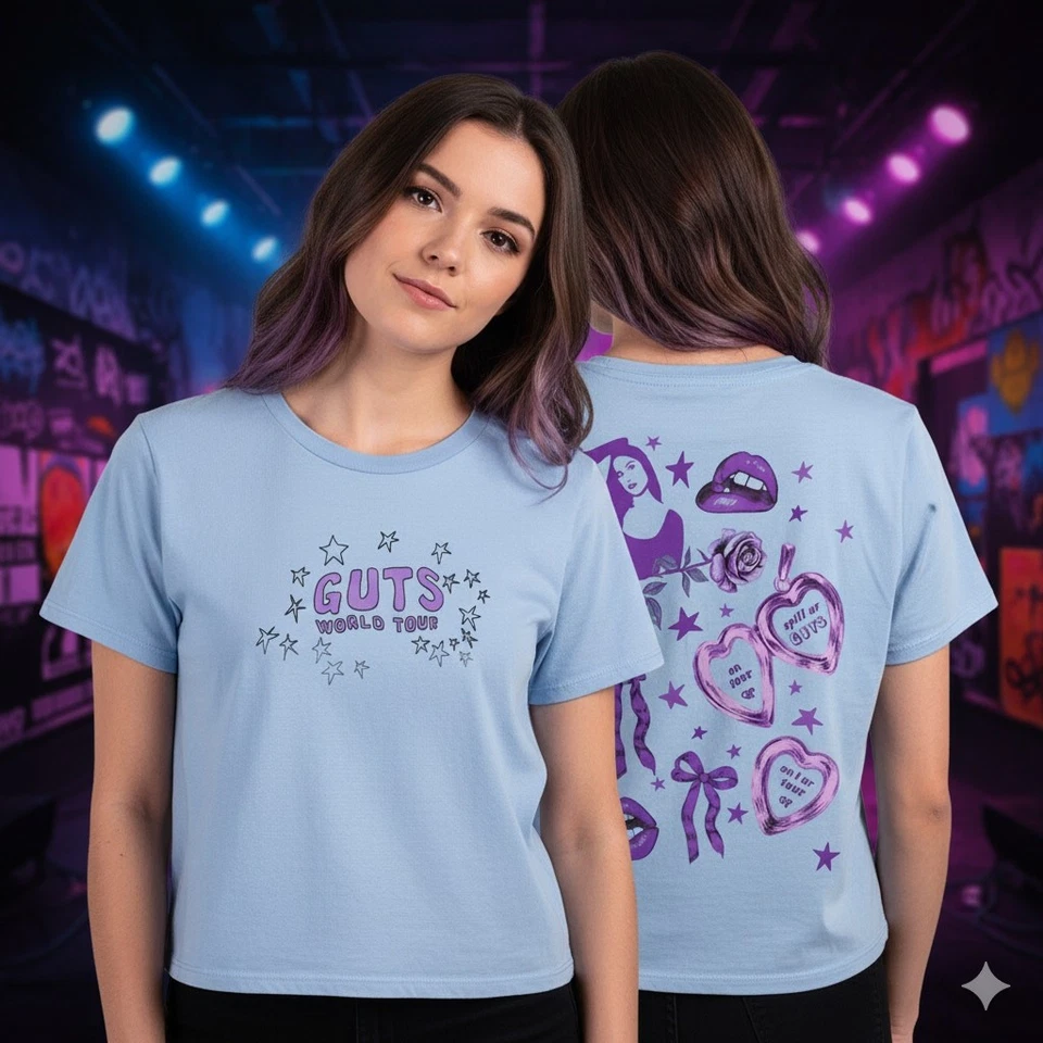 Top corto Olivia Rodrigo para mujer XXL Y2K Pop Indie Guts gira mundial concierto azul Foto 2 de 4