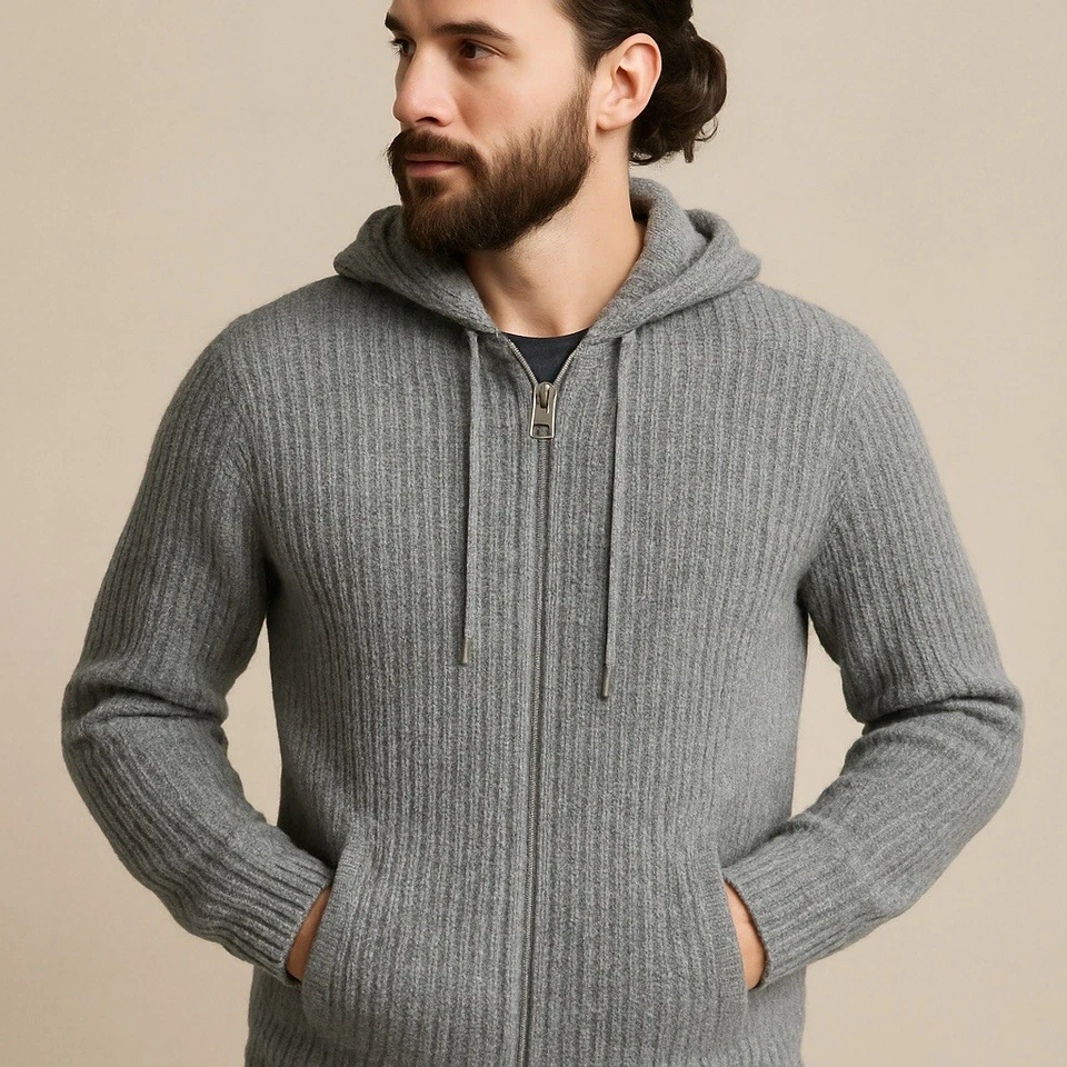 Cárdigan suéter Hart Schaffner Marx gris con capucha cremallera para hombre M mezcla de lana alpaca Foto 2 de 4