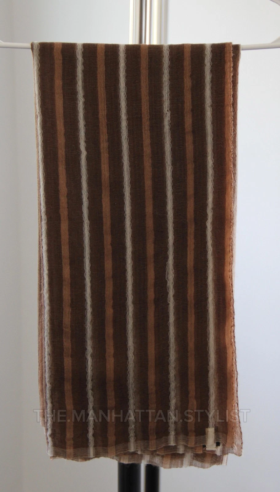 ALTEA MILANO - Unisex - Casual Chich Brown Striped Scarf - Cashmere Wool Blend