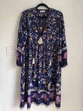 R. Vivimos Long Sleeve Bohemian MIDI Dress Navy Floral Women’s 2XL NEW