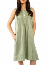 Coldwater Creek Sleeveless Green TENCEL Dress With Button Front  Pintuck Detail