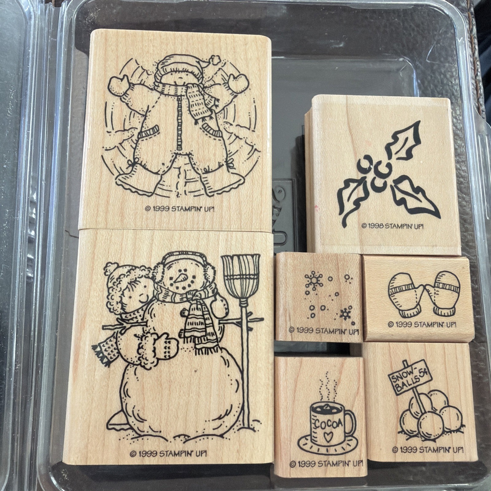 Vintage Stampin Up Rubber Stamp Lot Christmas Santa Tree Snowman Winter EUC