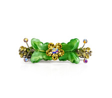 Vintage Butterfly Hair Barrette Green Enamel Rhinestone Crystal Floral Hair Clip