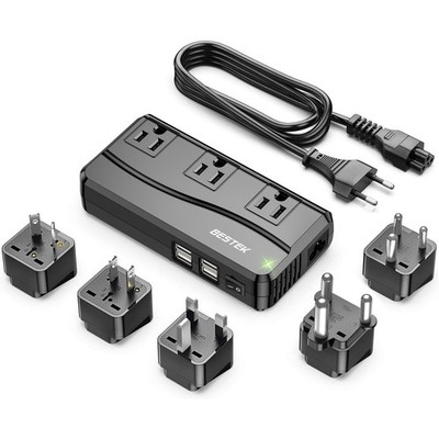 BESTEK 250W Power Converter 3-Outlet and 4-Port USB Travel Voltage Transforme...