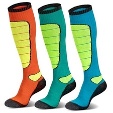 Merino Wool Ski Socks, Cold Weather Socks Medium Fluorescent Color 3 Pairs 