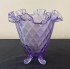 VTG Fenton Optic Diamond Wisteria Springtime 3-Footed Ruffled Vase 7"