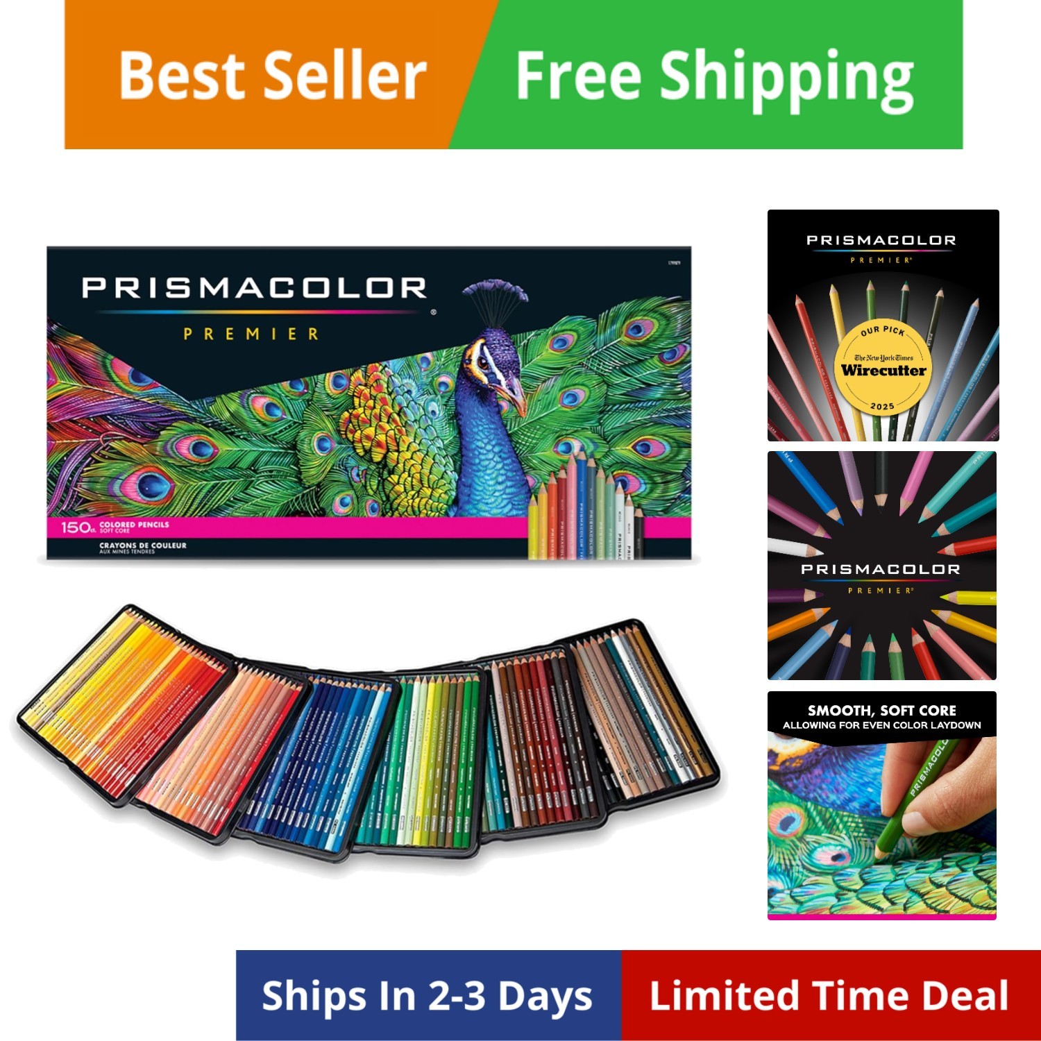 Premier Colored Pencils, Soft Core, Assorted Colors, 150 Cou