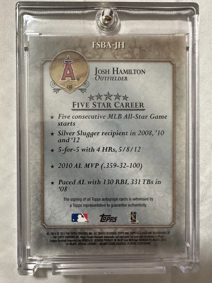 2013 Topps пять звезд золото - Джош Гамильтон автограф #FSBA-JH /333 (AU) новом - Изображение 2 из 3