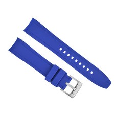 20mm Blue Curved Rubber Replacement Watch Strap Silver Buckle For Rolex Daytona