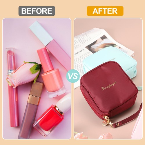 Mini Makeup Bag for Purse, Cute Preppy Zipper Travel Cosmetic Bags, Green - Imagen 5 de 7