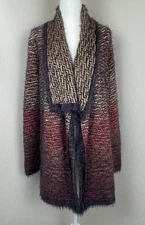 NIC+ZOE Women's Ambre Eyelash Knit Designer Drape Shawl Open Front Cardigan-pM