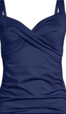 Lands' End Women's Purple Modest one-piece swimsuit Tummy shirring V-Neck 129