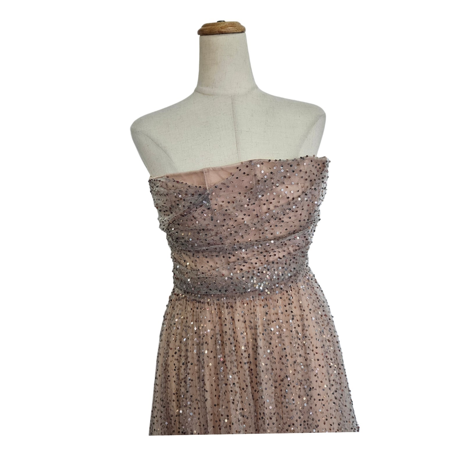 Christian Dior Beige Glittery Sequin Embellished Tulle Gown image 3