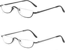 Half Reading Glasses - 2 Pairs Half Rim Metal Frame Glasses Spring Hinge Readers