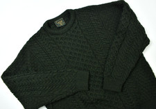 Carraig Donn Green Merino Wool Sweater -XL- Cable Knit Made in Ireland