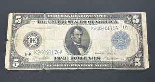 1914 $5 Federal Reserve LARGE Note US Bill LOW Shipping!!!