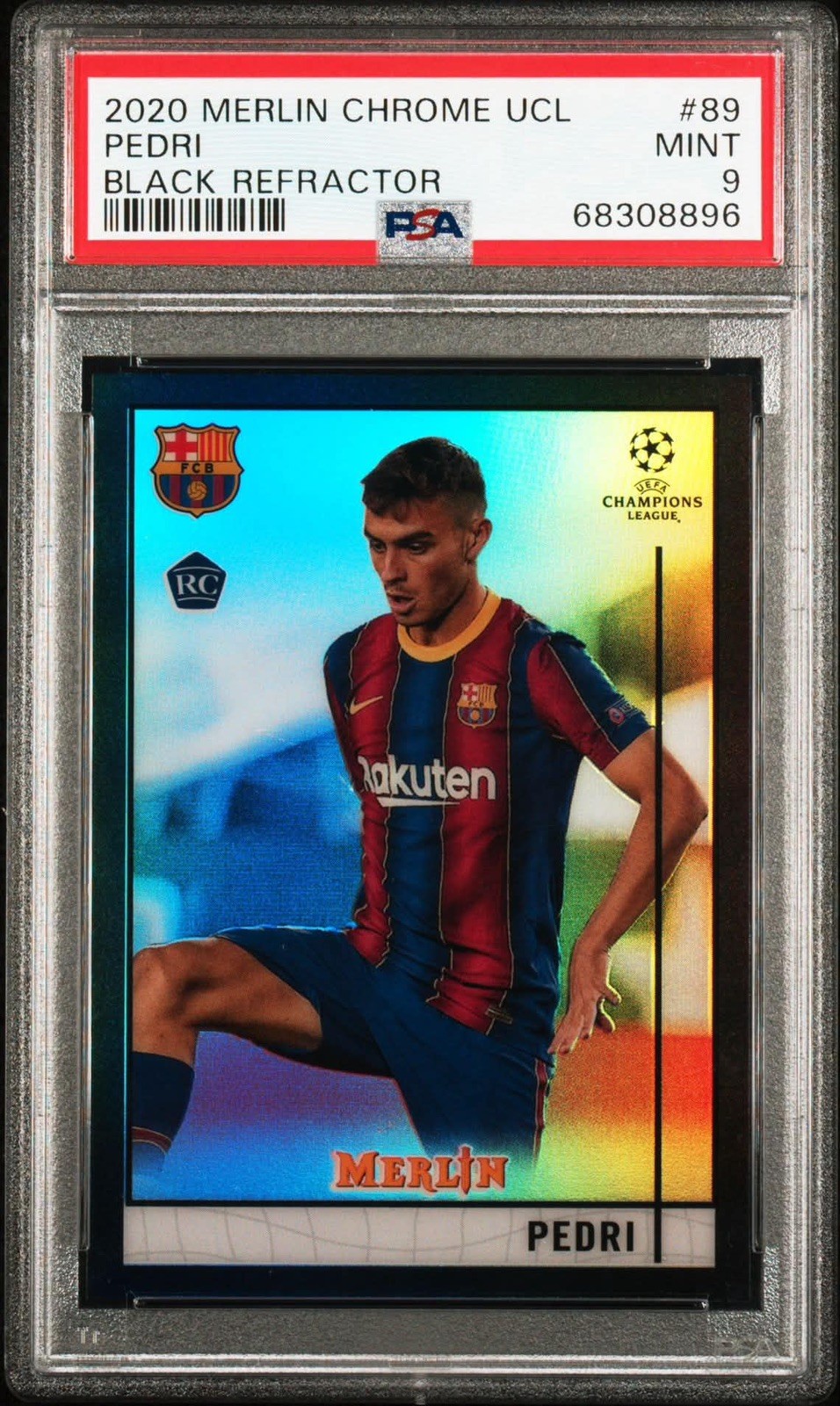 Pedri RC 2020-21 Topps Chrome Merlin UEFA Black REFRACTOR Rookie 9/15 Barcelona