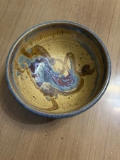 Le Sueur Pottery Signed Bowl #1 Brown Blue Swirl Design