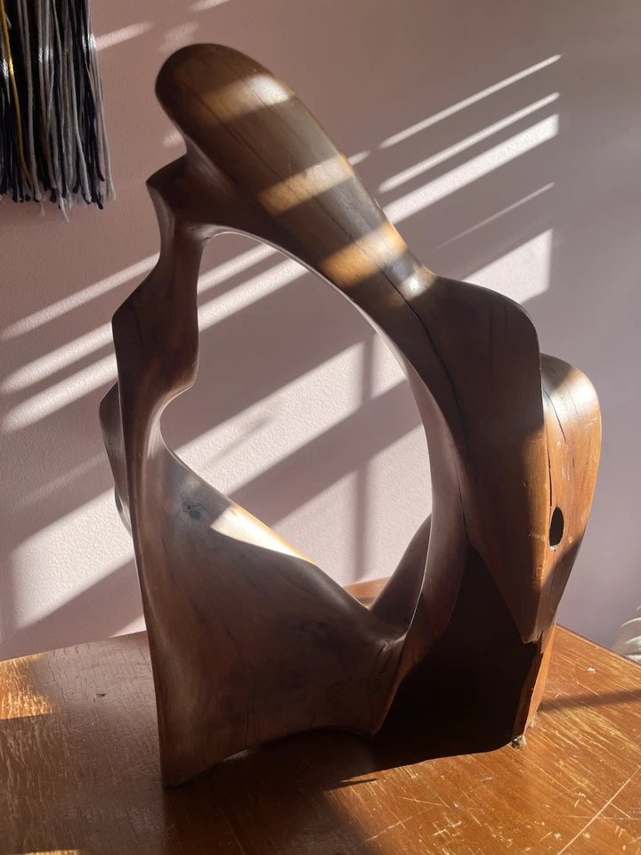 Escultura de madera abstracta MCM moderna de mediados de siglo de 1960 firmada por Lorenzo Foto 3 de 4