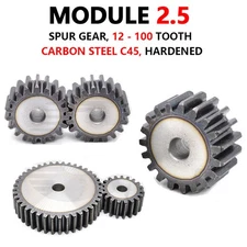 Mod 2.5 Spur Gear C45 Steel 12 to 100 Tooth Hardened Motor Pinion Cogwheel Flat