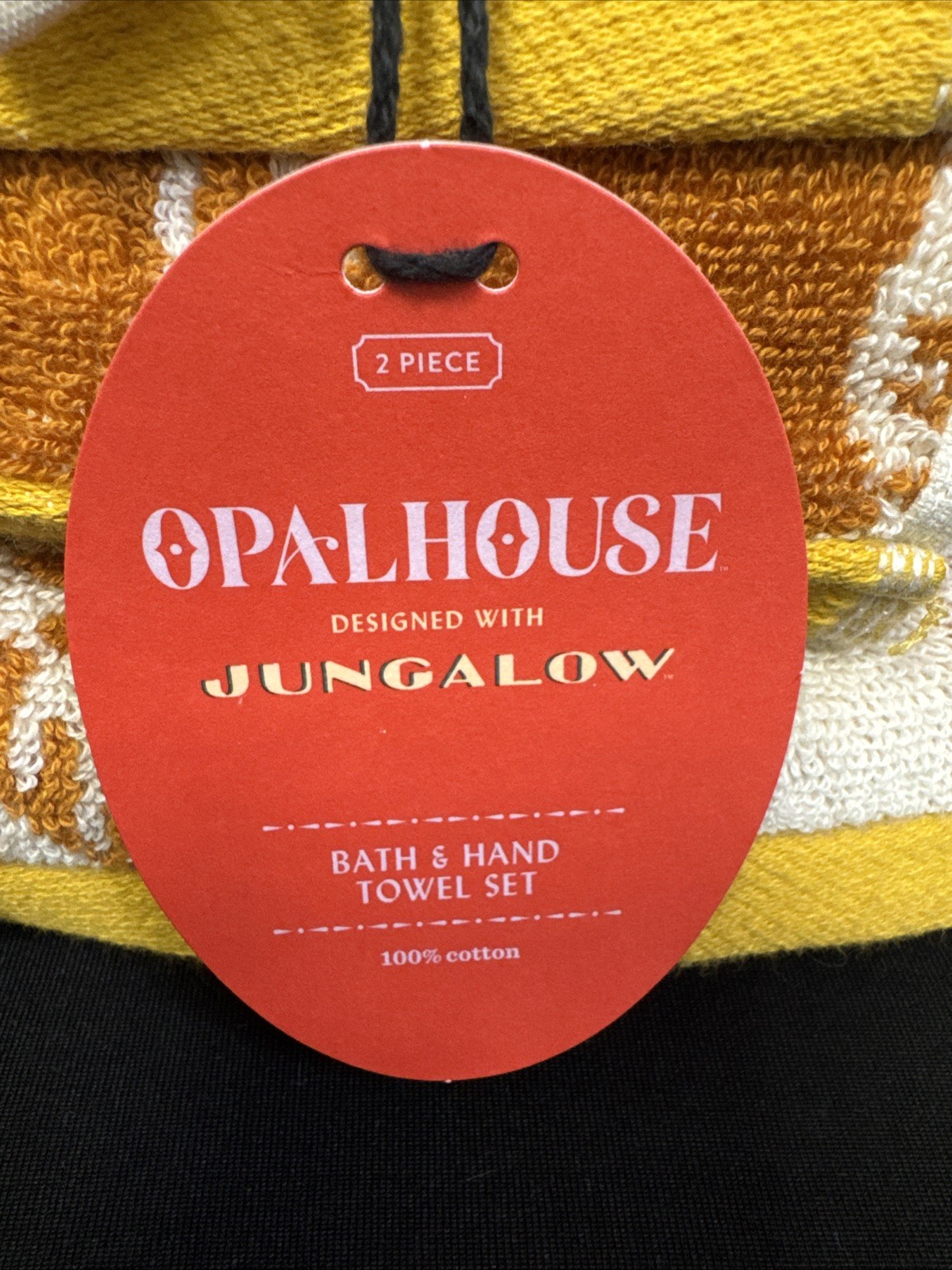 4X Opalhouse Jungalow 2pc Bath Hand Towel Set Orange Print Yellow Trim