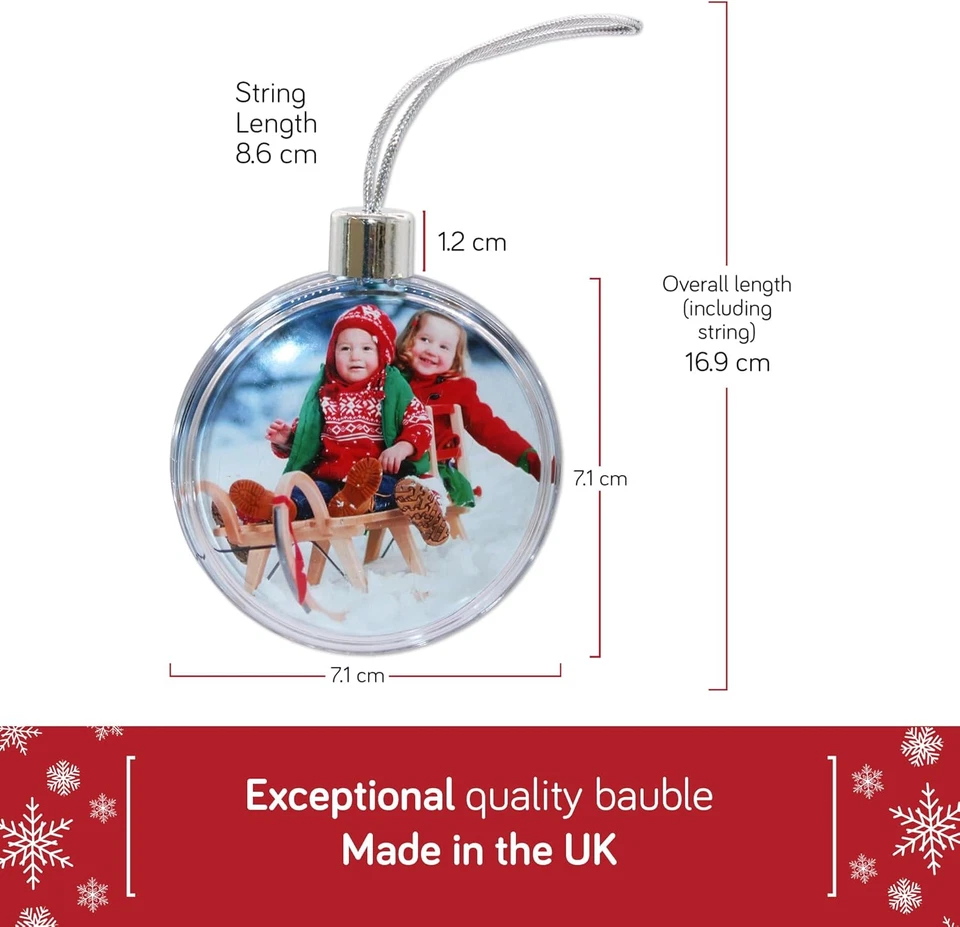 Pallina Di Natale Rotonda, Ornamento per Foto Trasparente Medio (Tappo E Corda A - Immagine 2 di 4