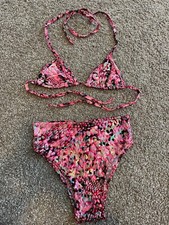 Pink Shiny animal print rave edm festival triangle top and bottoms set size xs/s