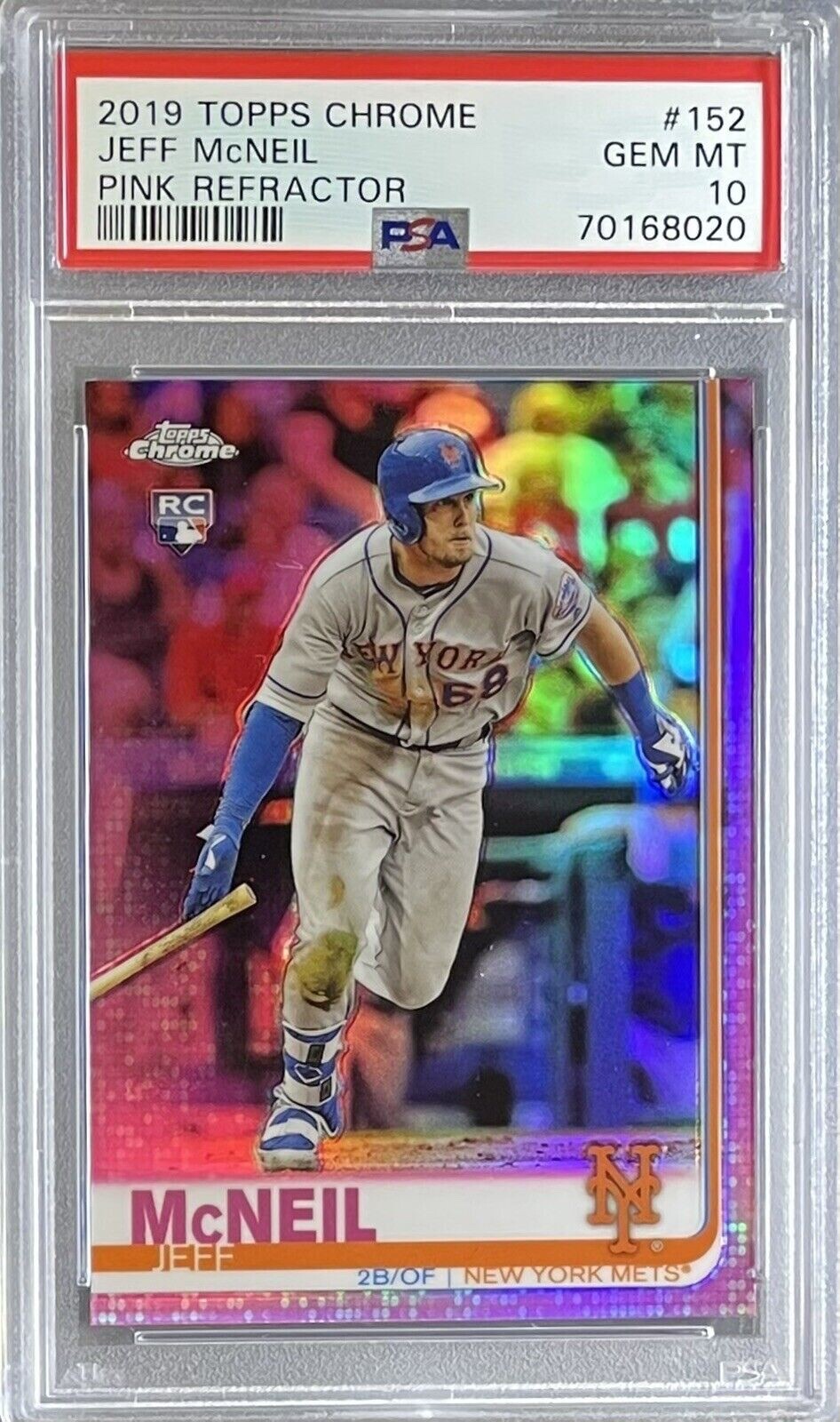 JEFF MCNEIL ROOKIE RC 2019 Topps Chrome PINK REFRACTOR #152 PSA 10 GEM MINT