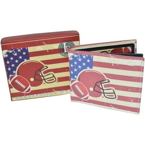 Leatherboss American Football Bifold Wallet | Printed Helmet Flag Design, Holds 6 Cards, Includes Gift Box