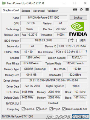 NEW Nvidia GeForce GTX 1060 GTX 1070 8GB MXM 3.0 Type B Alienware