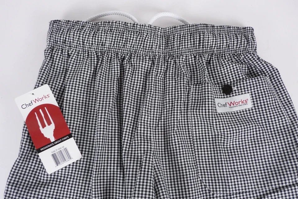 Chef Works Pants M Black Checked Baggies Relaxed Fit Drawstring NBCP-000-M - Image 3 of 4