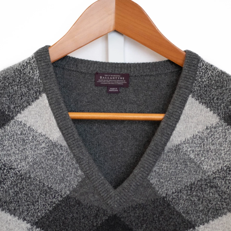 Suéter Ballantyne Escocés Pura Cachemira para Hombres 46/L Gris Argyle Hecho en Escocia Foto 4 de 4