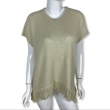 Michael Stars Knit Poncho Fringe XS Boho Lightweight Layering Top