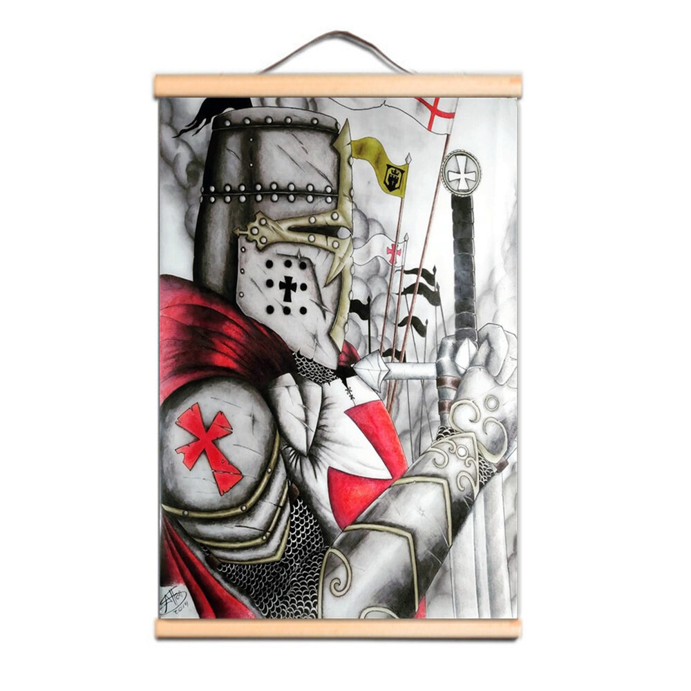 Knights Templar Posters & Prints Crusader Warrior Scroll Painting Wall Art Decor-image