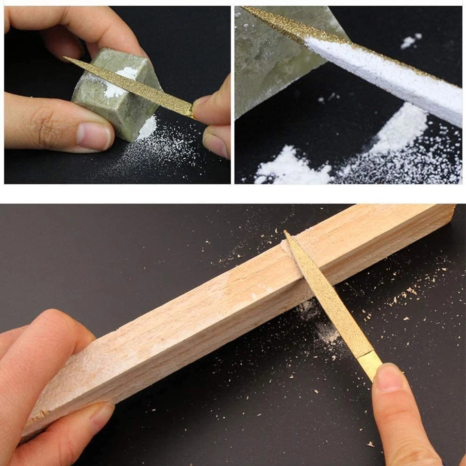 10Pcs Titanium Coated Diamond Needle File Set Polish Tool 140x3mm Rubber Handles - Image 4 of 4