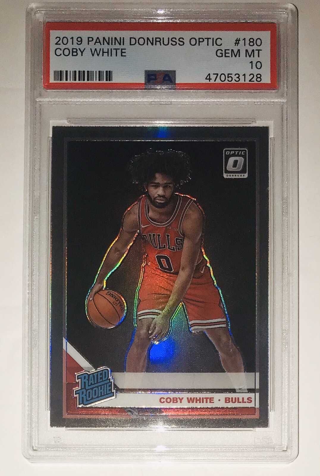 2019 PANINI DONRUSS OPTIC #180 COBY WHITE CHICAGO BULLS RATED ROOKIE PSA 10 GEM!
