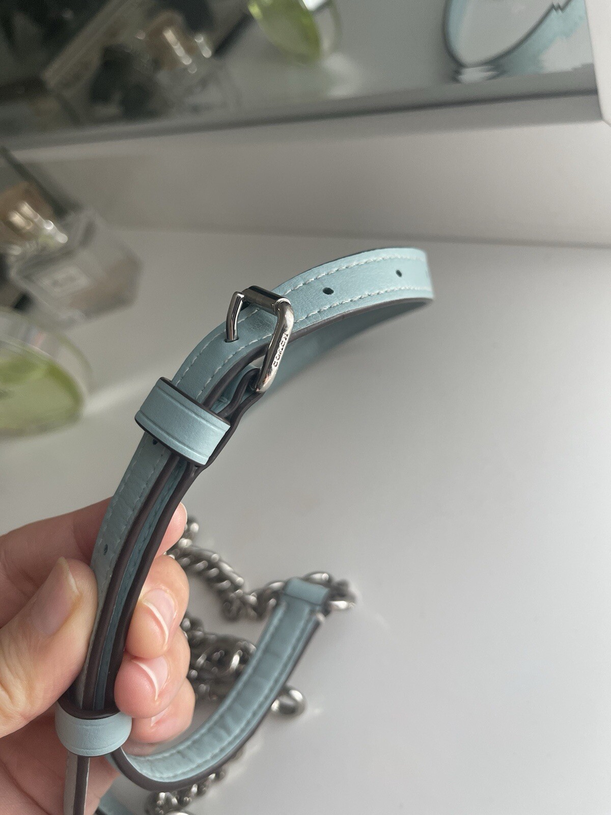 COACH LEATHER WITH SILVER CHAIN REPLACEMENT STRAP Light Blue/silver | eBay