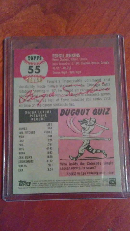 2016 Topps Archives Fergie Jenkins Red Border 09/50 *VERY RARE* - Image 2 of 2