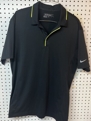 NikeGolf Dri-Fit Polo Shirt Men s Medium Black W/ Neon Green Trim