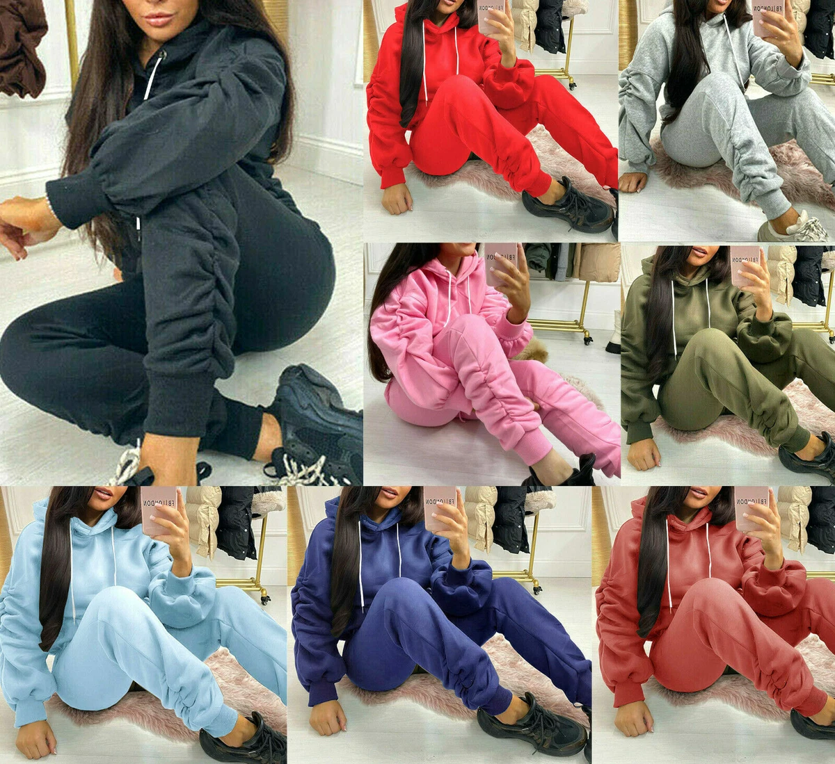 Plus Size Women's Ladies Ruched Hoodie Hooded Loungewear Jogger