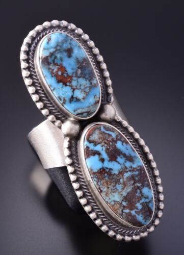 Size 8-1/2 Silver & Egyptian Turquoise Navajo Long Ring by Timothy Yazzie 4A31K - Picture 1 of 6