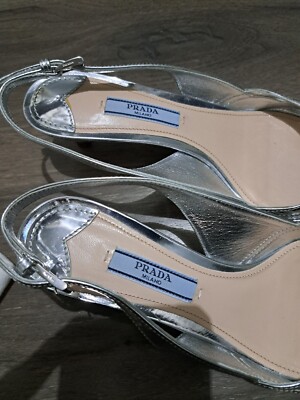 EUC Prada Womens silver slingback metallic pump Heels size