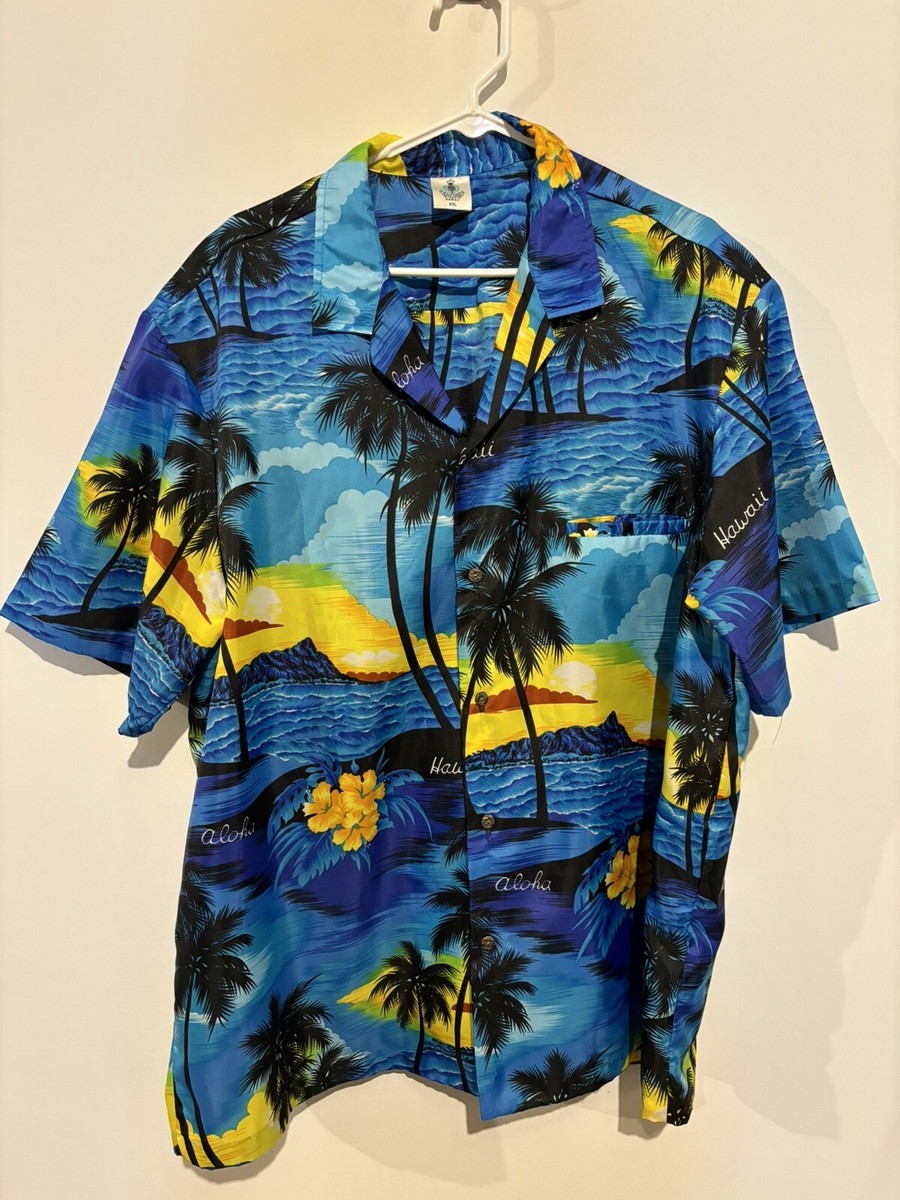 Royal Creations Hawaiian Shirt XXL Blue Tropical Button Up With