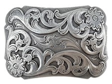 ANTIQUE FLORAL SCROLL ENGRAVED WESTERN HOOK BACK BELT BUCKLE