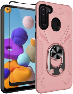 Oleaders for Galaxy A21 Case with Tempered Glass Screen